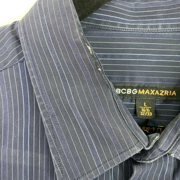 BCBG Maxazria Modern Fit Striped Button Front Up Shirt Top Size Large L Mens - Picture 8 of 8